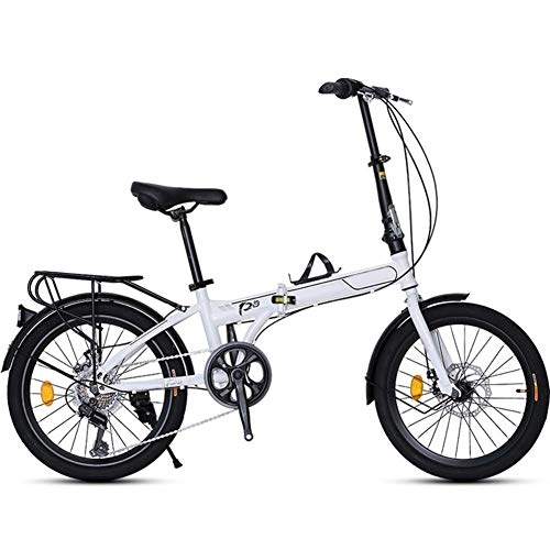 Folding Bike : YANGMAN-L 20" High Carbon Steel Folding City Bike Bicycle 7 SP Dual Disc brakes, White