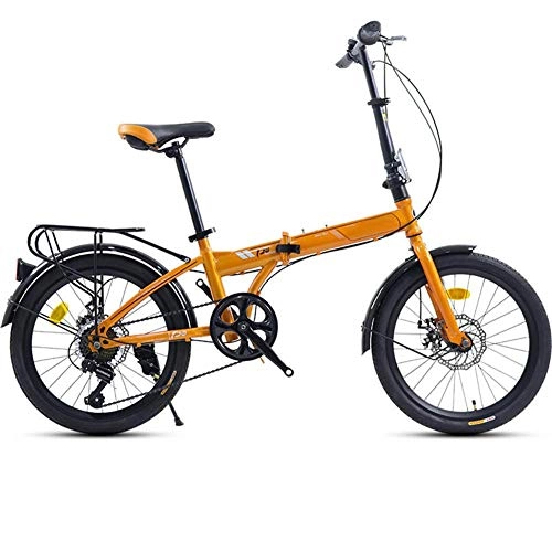 Folding Bike : YANGMAN-L 20" High Carbon Steel Folding City Bike Bicycle 7 SP Dual Disc brakes, Yellow