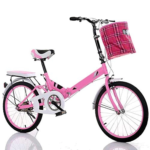 Folding Bike : YANGMAN-L 20-Inch Folding Speed Bicycle, Student Folding Bike for Men And Women Folding Bicycle Damping Bicycle, Pink