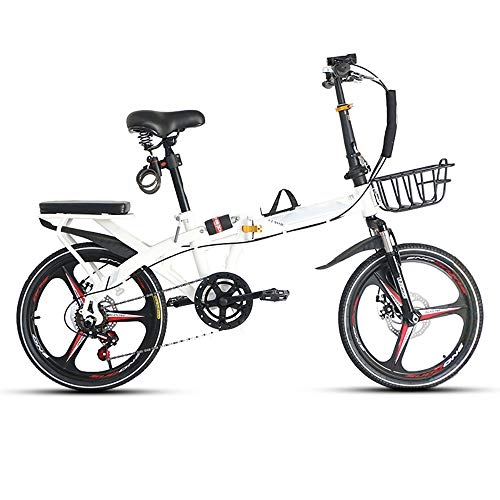 Folding Bike : YANGMAN-L 6 Speed Folding Bike, Lightweight High Carbon Steel Frame Folding Bicycle 20 Inch Shock Absorber Small Portable Children's Student Bicycle Adult Men And Women, White
