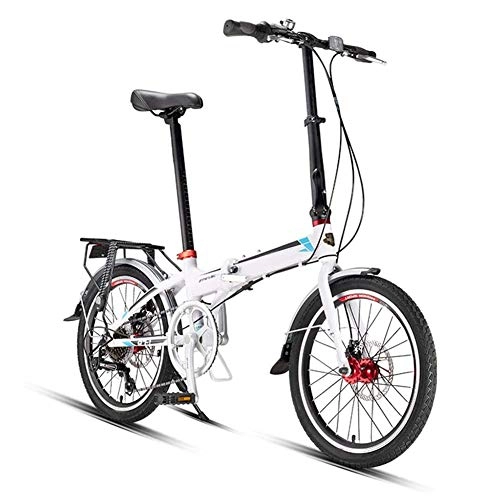 Folding Bike : YANGMAN-L Folding Bike for Adults, Women Men 20 inch Wheels with Rear Carry Rack and Front and Rear Fenders 7 Speed Aluminum Easy Folding City Bicycle, White