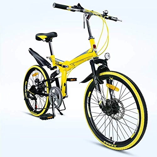Folding Bike : YANGMAN-L Folding Bike, Mountain Bicycle Adult 22 Inch 7 Speed Shock Dual Disc Brakes Student Bicycle Assault Bike Folding Car, Yellow