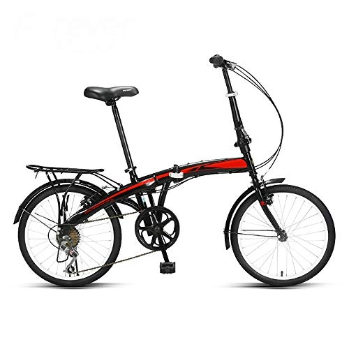Folding Bike : YANGMAN-L Folding Bikes, Folding Bicycle Student Portable Bicycle Ultra Light Men and Women Small Bicycle 20 Inch Shifting Disc Brake with Back Rack, black red