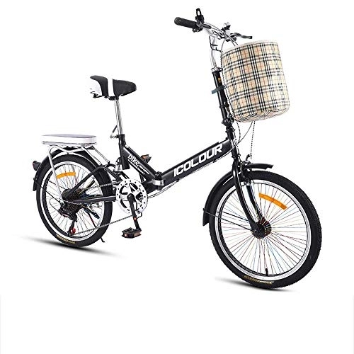 Folding Bike : YANGSANJIN 20 Inch Folding Bicycle, Carbon Steel Urban Folding Bike, Portable Front Wheel V Brake Rear Wheel Axle Brake, Black