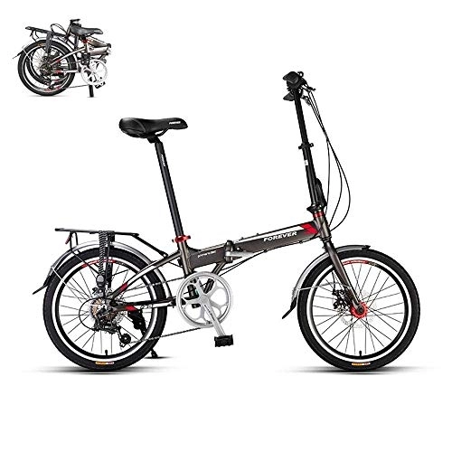 Folding Bike : YANGSANJIN 20 Inch Folding Bicycle, Variable Speed Portable Double Disc Brake Lightweight Folding Bike for Adult Student Children, Dark gray