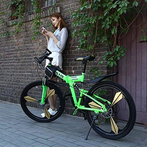 Folding Bike : YANGSANJIN Mountain Bike Folding Bikes, 24 / 26 Inch 21-Speed Double Disc Brake Full Suspension Anti-Slip, Off-Road Variable Speed Racing Bikes for Men And Women