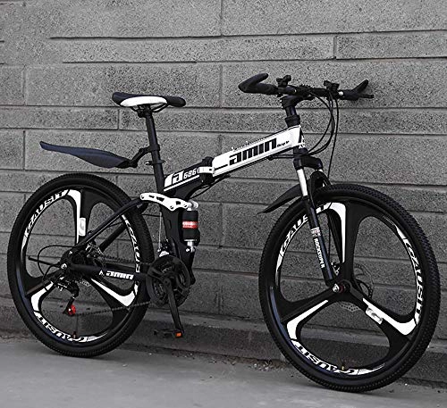 Folding Bike : YANGSANJIN Mountain Bike Folding Bikes, 26" 21-Speed Double Disc Brake Full Suspension Anti-Slip, Lightweight Aluminum Frame, Suspension Fork