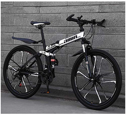 Folding Bike : YANGSANJIN Mountain Bike Folding Bikes, 26Inch 24-Speed Double Disc Brake Full Suspension Anti-Slip, Lightweight Aluminum Frame