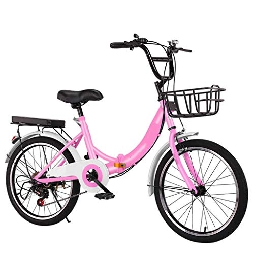 Folding Bike : YANGSANJIN Variable 6-Speed, Ergonomic Saddle, Double Disc Brake Folding Bike Portable Outdoor Travel Bikes City Womens(Color : Pink, Size : 22 inch)