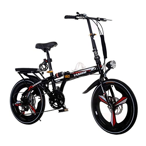 Folding Bike : YANXIH 16" / 20" Lightweight Folding City Bike Shockproof Bicycle, 6 Speed，Dual Disc Brakes (Color : T1, Size : 20'')