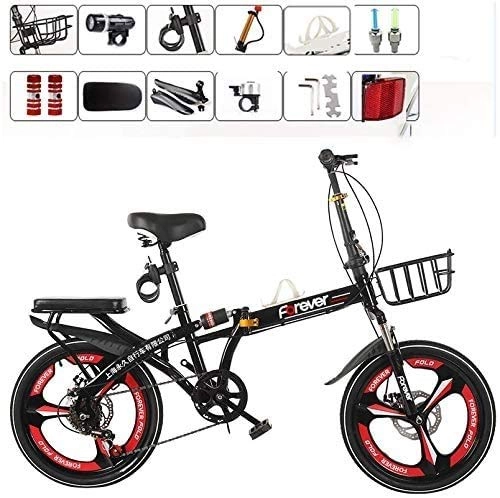 Folding Bike : YAOJIA Mountain bikes for adults Children's Folding Bicycle 20 Inch Variable Speed Disc Brake Wheel | Portable City Road Bike trek road bike (Color : Black)