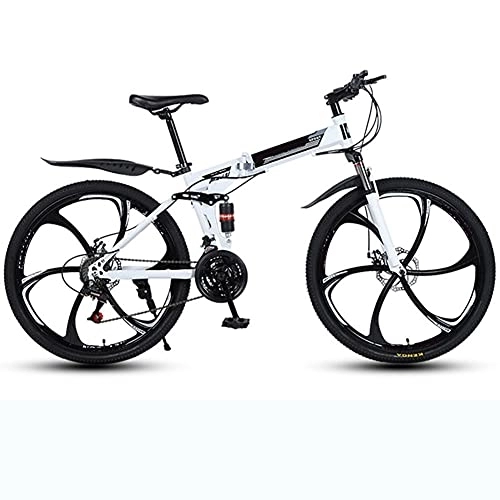 Folding Bike : YARUMD FOOD Balance BikesAdult Mountain Bike, High-Carbon Steel 26 Inch 24 Speed 6 Knife Spoke Wheel Mountain Bike, Double Disc Brake Folding Mountain Bike Bicycle, White, 26 Inch 24 Speed
