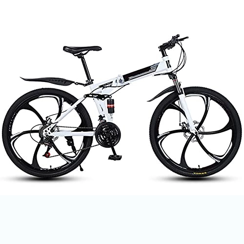 Folding Bike : YARUMD FOOD Balance BikesFolding Mountain Bikes, 26-Inch Dual-Suspension Carbon Mountain Bike, with 21 Speed Dual Shock Absorbers And Dual Disc Brakes, For Mountain Road Bike, White, 26 inch 21 speed