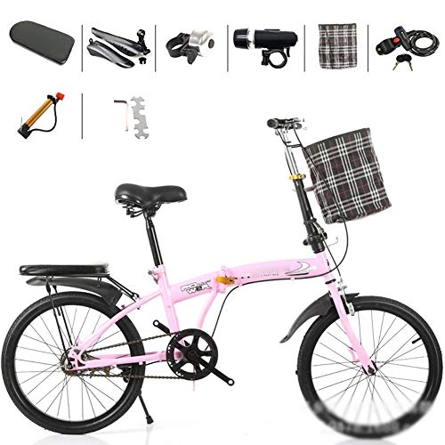 Folding Bike : YBZX 20 Inches Ladies Folding Bike for Adults Kids Mini Portable Bikes for Men Women Lightweight Foldable Bicycle with Basket and Frame for Student