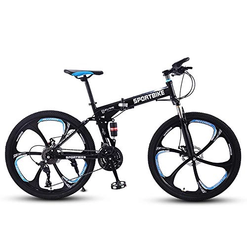Folding Bike : YCHBOS Mountain Trail Bike Aluminum Alloy Folding 26 Inch Outroad Bicycles, Full Suspension MTB, Dual Disc Brake, Sensitive braking, Adjustable Seat, 27 SpeedBlack and Blue