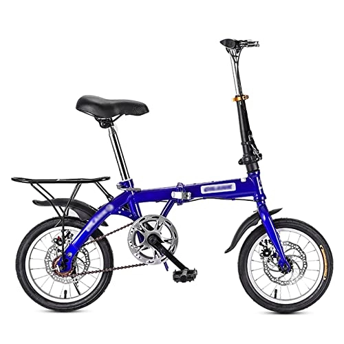 Folding Bike : Yclty Mini Folding Bike City Bike for Adult, Lightweight Commute Bicycle with Dual Disc Brakes and Rear Rack for Men Women, Male Female Student Bike Boy’s Bike (Color : Blue, Size : 14 inch)