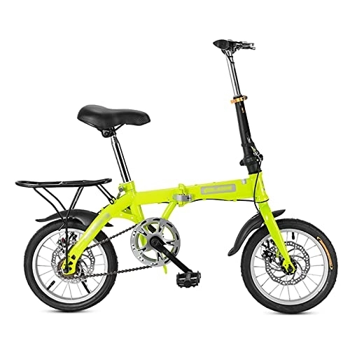 Folding Bike : Yclty Mini Folding Bike City Bike for Adult, Lightweight Commute Bicycle with Dual Disc Brakes and Rear Rack for Men Women, Male Female Student Bike Boy’s Bike (Color : Green, Size : 14 inch)