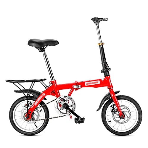 Folding Bike : Yclty Mini Folding Bike City Bike for Adult, Lightweight Commute Bicycle with Dual Disc Brakes and Rear Rack for Men Women, Male Female Student Bike Boy’s Bike (Color : Red, Size : 14 inch)