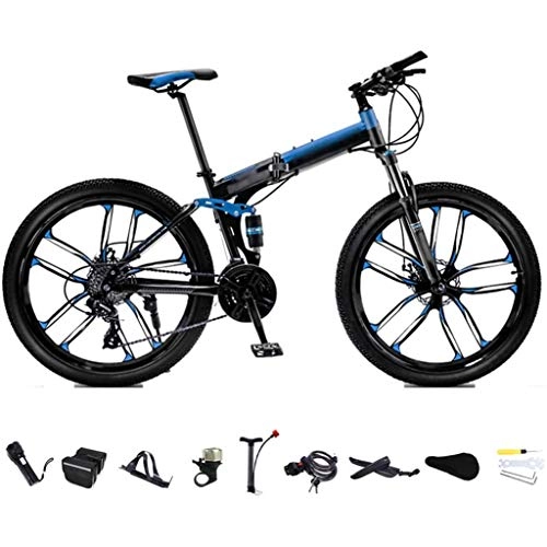 Folding Bike : YDHBD MTB Bicycle, Unisex Folding Bike 30-Speed Gears Foldable Mountain Bike, Off-Road Variable Speed Bikes for Men And Women, Double Disc Brake, A, 24inch