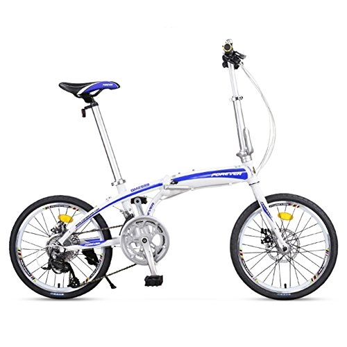 Folding Bike : YEARLY Adults folding bicycles, Foldable bikes Lightweight Portable Men and women 16 speed Foldable bicycle-Blue 20inch