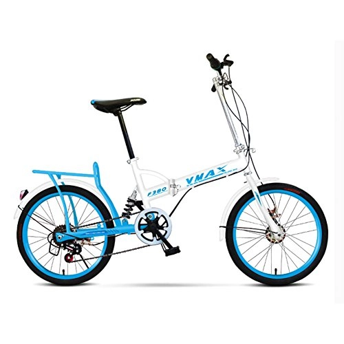Folding Bike : YEARLY Adults folding bicycles, Foldable bikes Men's and women's Ultra-light Children's Students 6 speed Foldable bicycle-Blue 20inch
