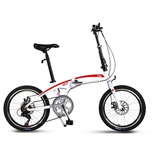 Folding Bike : YEARLY Adults folding bicycles, Student folding bicycles Aluminum alloy Shimano 7 speed Dual disc brakes Men and women Foldable bikes-White 20inch