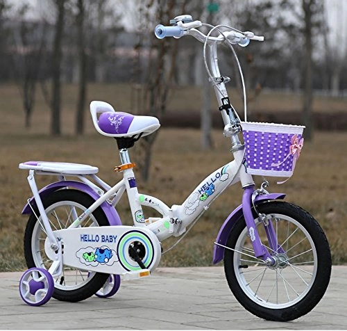 Folding Bike : YEARLY Children's foldable bikes, Student folding bicycles Baby's bicycle Stroller Ultra-light Portable Foldable bikes For 3-5 years old-purple 14inch