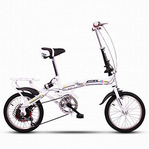 Folding Bike : YEARLY Children's foldable bikes, Student folding bicycles Lightweight Mini Small portable Shock-absorbing Variable 6 speed Male and female Foldable bikes-White 16inch