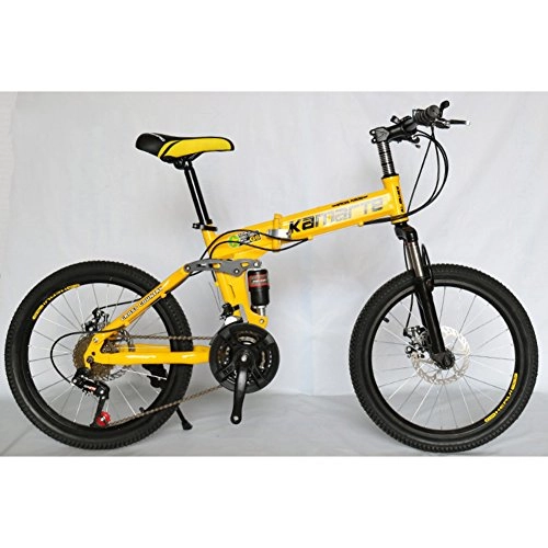 Folding Bike : YEARLY Student folding bicycles, Children's foldable bikes Double shock absorber Mountain 21 speed Men and women Adults folding bicycles Foldable bikes-yellow 20inch