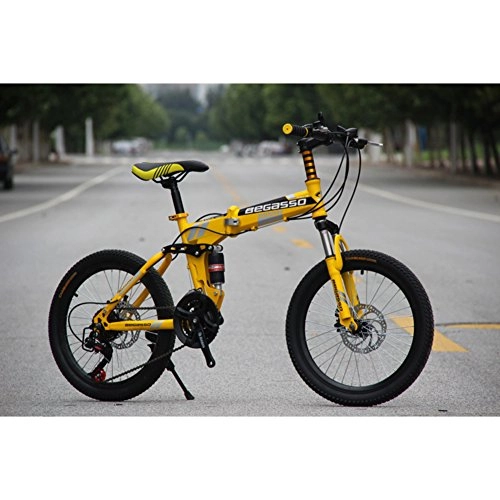Folding Bike : YEARLY Student folding bicycles, Children's foldable bikes Men and women 21 speed Type disc brakes Adults folding bicycles Mtb Foldable bicycle-yellow 20inch