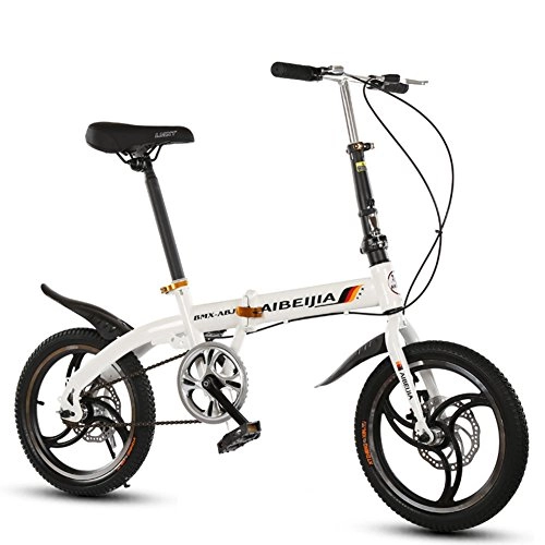 Folding Bike : YEARLY Student folding bicycles, Foldable bikes Leisure Men and women Type disc brakes Child Mtb Travel Foldable bicycle-White 16inch