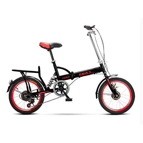 Folding Bike : YEARLY Student folding bicycles, Foldable bikes Men's and women's Lightweight Children's School 6 speed Foldable bicycle-black 16inch