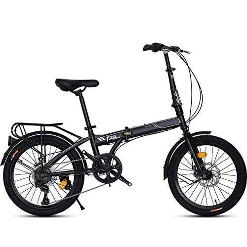 Folding Bike : YEDENGPAO 20 Inch, 7 Speed Folding Bike with Pedals, Foldable Bike with Removable Large Capacity City Bike, Lightweight Bicycle for Teens And Adults, Black