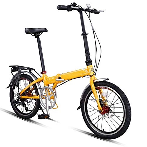 Folding Bike : YEDENGPAO Mini Bike, Foldable Bike, Lightweight Foldable Compact Bike, 20 Inch Aluminum Alloy Double Disc Brake Light Folding Bicycle, Yellow