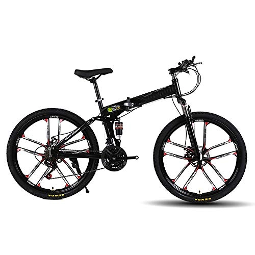 Folding Bike : YGRAJ 26"damping mountain bike 24 speed, bicycle beach riding travel sport white / blue / black, Black