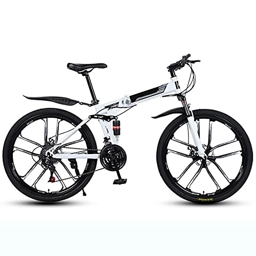 Folding Bike : YGTMV 24 Speed Double Disc Brakes Folding Mountain Bikes, 26 Inch Students And Kids Road Bikes Off-Road BMX Bikes Bicycle, White, 24 speed 26 inch