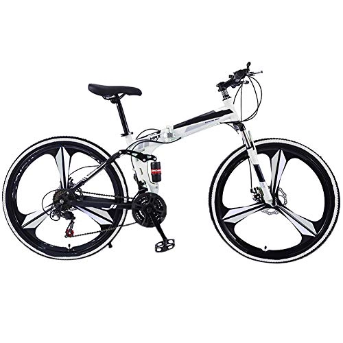 Folding Bike : YGTMV 26 Inch Carbon Steel Mountain Folding Bike, 21 Speed Bicycle Full Suspension MTB Front And Rear Disc Brakes Outdoor Bike, Black
