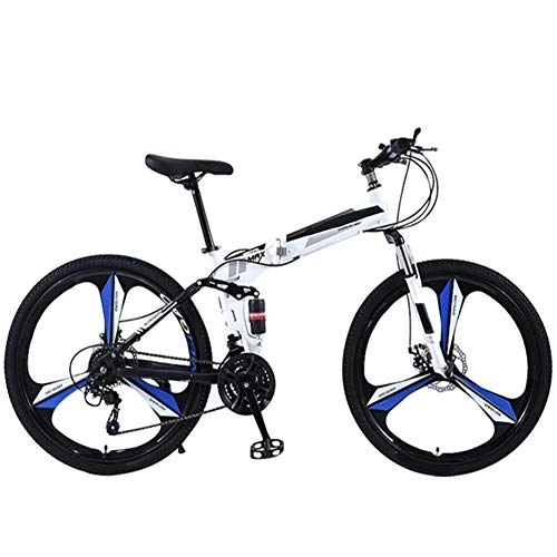 Folding Bike : YGTMV 26 Inch Carbon Steel Mountain Folding Bike, 21 Speed Bicycle Full Suspension MTB Front And Rear Disc Brakes Outdoor Bike, Blue
