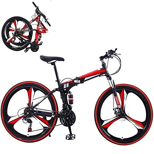 Folding Bike : YGTMV Adult Mountain Bike, 26 Inch Wheels Trail Bike High Carbon Steel Folding Outroad Bicycles, 24-Speed Bicycle Full Suspension Gears Dual Disc Brakes Bicycle, Red