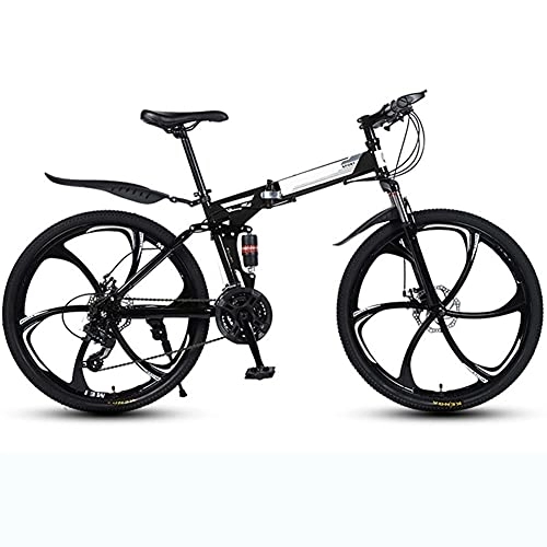 Folding Bike : YGTMV Adult Mountain Bike, High-Carbon Steel 26 Inch 24 Speed 6 Knife Spoke Wheel Mountain Bike, Double Disc Brake Folding Mountain Bike Bicycle, Black, 26 Inch 24 Speed