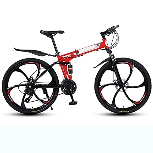 Folding Bike : YGTMV Adult Mountain Bike, High-Carbon Steel 26 Inch 24 Speed 6 Knife Spoke Wheel Mountain Bike, Double Disc Brake Folding Mountain Bike Bicycle, Red, 26 Inch 24 Speed