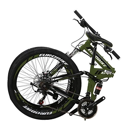 Folding Bike : YH-G4 Folding Mountain Bike for Adults 26 Inch Wheels 21 Speed Full Suspension Dual Disc Brakes Foldable Frame Bicycle (Green)