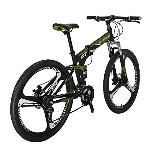 Folding Bike : YH-G7 Folding Mountain Bike 27.5 Inch Wheels 21 Speed Full Suspension Dual Disc Brakes Foldable Frame Bicycle for Mens (3-Spoke Green)