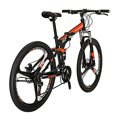 Folding Bike : YH-G7 Folding Mountain Bike 27.5 Inch Wheels 21 Speed Full Suspension Dual Disc Brakes Foldable Frame Bicycle for Mens (3-Spoke Orange)