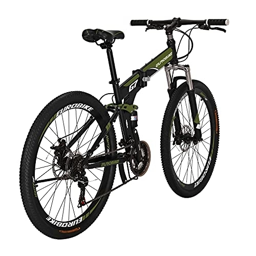Folding Bike : YH-G7 Folding Mountain Bike 27.5 Inch Wheels 21 Speed Full Suspension Dual Disc Brakes Foldable Frame Bicycle for Mens (Multi-Spoke Green)