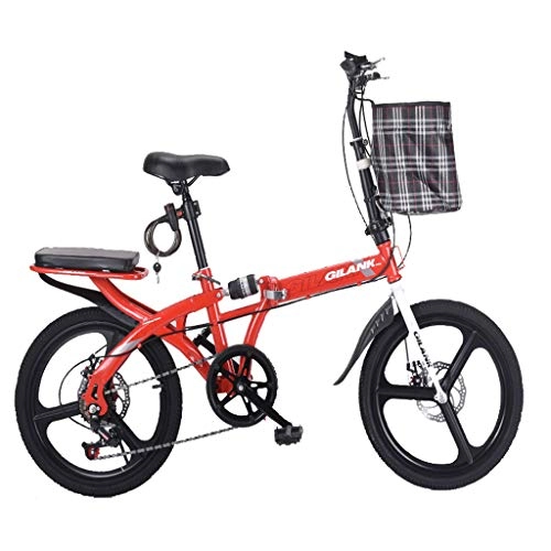 Folding Bike : YHNMK 20 Inch Folding Bike, 6 Speed Double Disc Brake Bike, Shock-absorbing Anti-skid Wear Tire and Dual Disc Brake, Student Adult Folding Bicycle