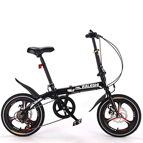 Folding Bike : YHNMK City Bicycle Bike Folding Bike, 6 Speed Double Disc Brake Bike Small Portable 16 Inch, High Carbon Steel Frame, Male and Female Foldable Bikes