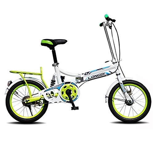 Folding Bike : YHNMK Folding Bike 16 Inch 6 Gears, Student Folding Bicycles High Carbon Steel Frame Center Shock Absorber, Male and Female Foldable Bikes