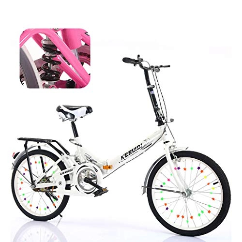 Folding Bike : YHNMK Folding Bike 16 Inch, Small Portable Bike High Carbon Steel Frame, Rear Shock Absorber, Male and Female Foldable Bikes