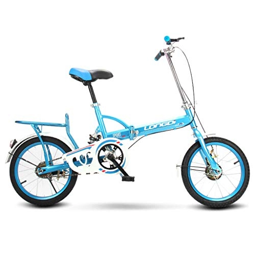 Folding Bike : YHNMK Folding Bike 16 Inch, Student Bicycle Small Portable Bicycle Anti-skid Wear Tire, Center Shock Absorber, Male and Female Foldable Bikes